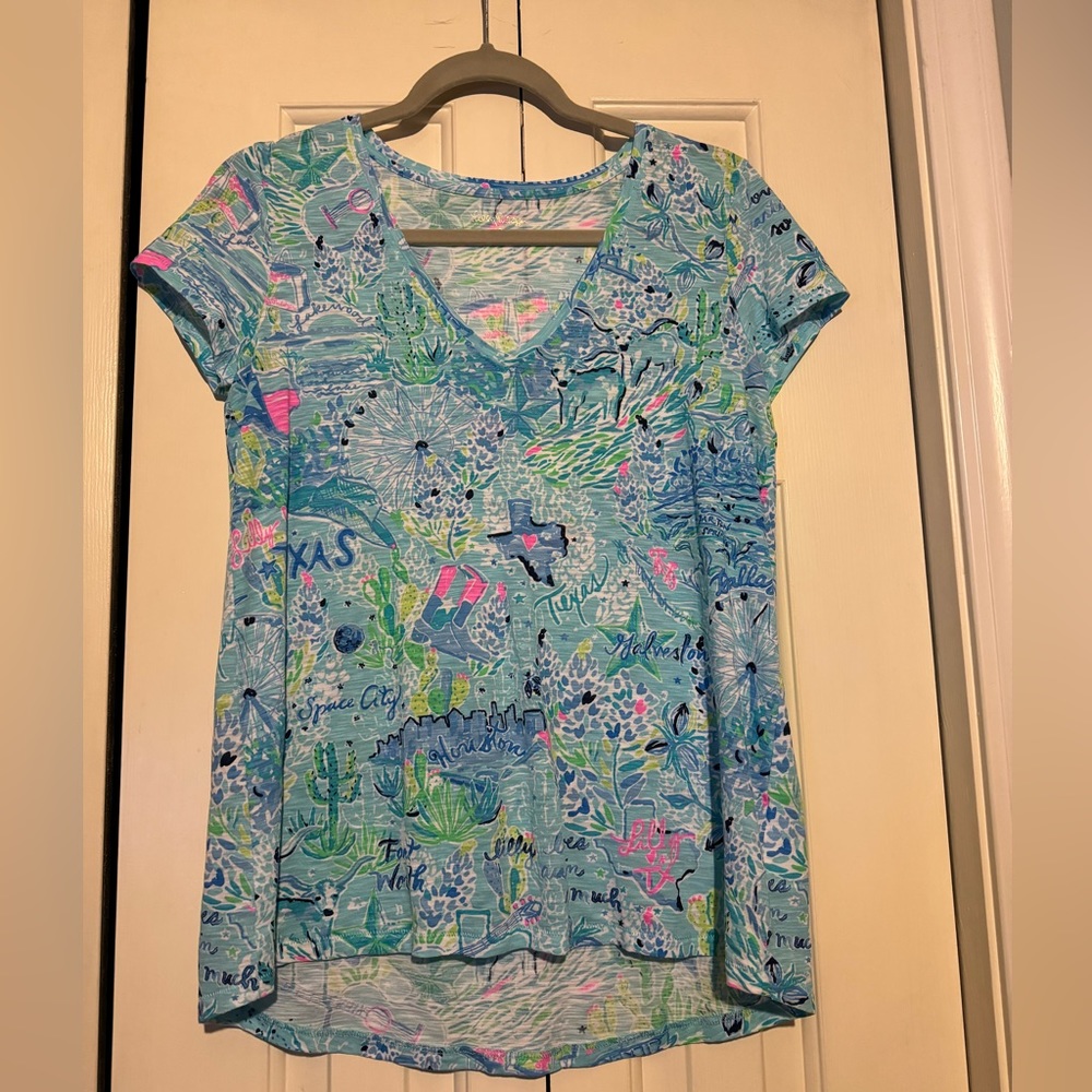 Lilly Pulitzer Etta V-Neck Cotton Top Lilly loves Texas S